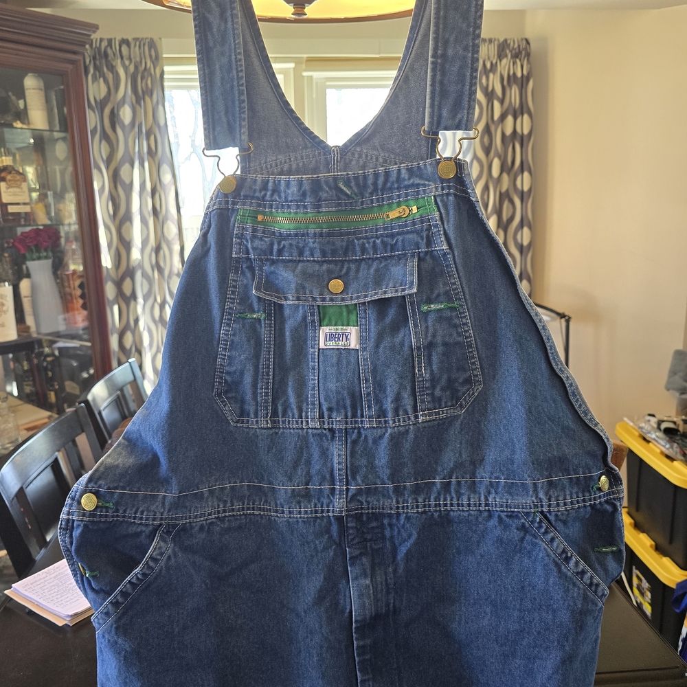 Liberty Blue Denim Overalls with Green Accents